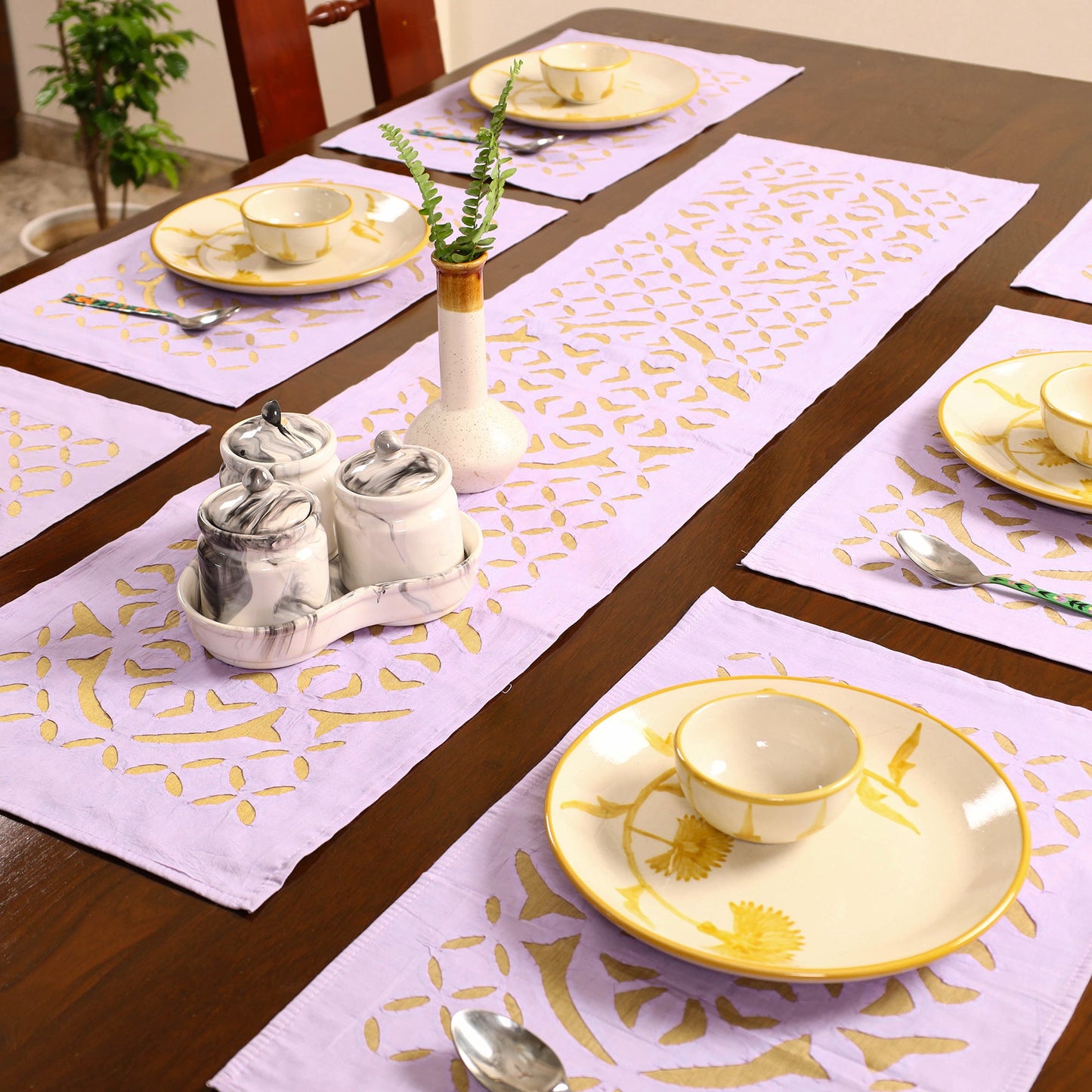 Purple - applique cut work table runner with mat set 15