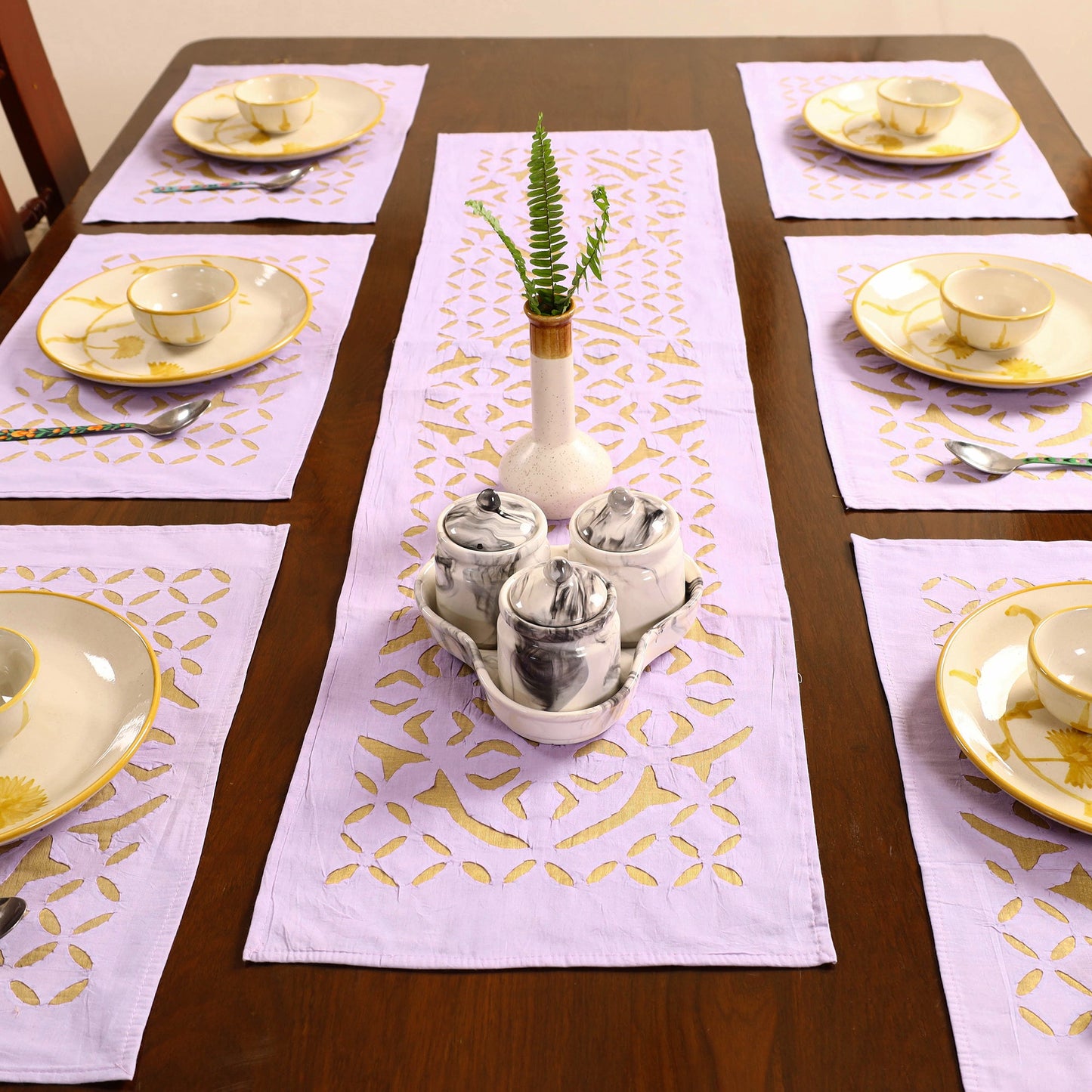 Purple - applique cut work table runner with mat set 15