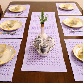 Purple Applique Cotton Table Runner with Table Mat Set