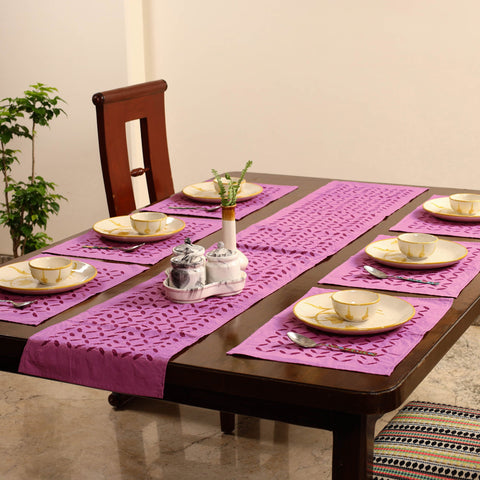 Purple - applique cut work table runner with mat set 92