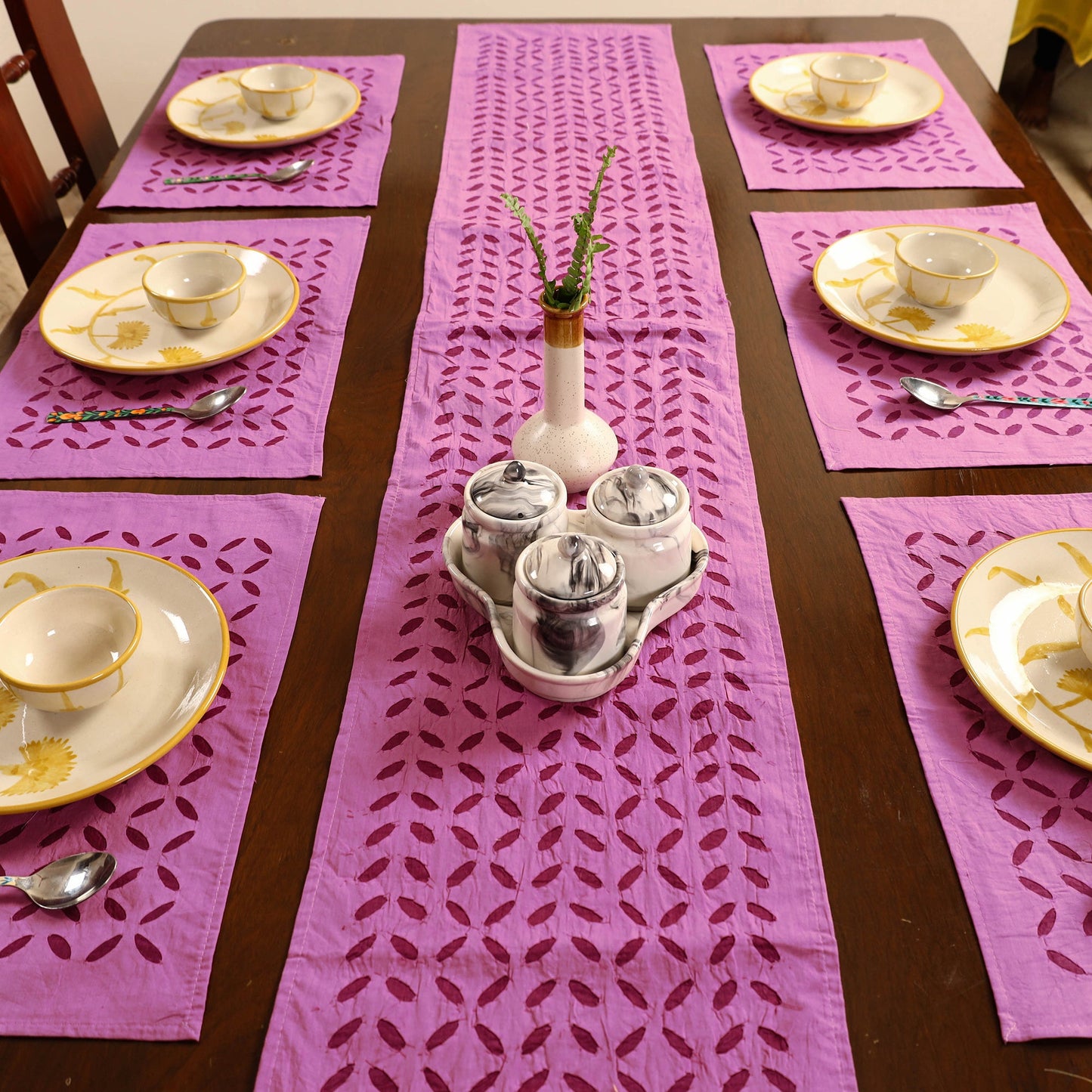 Purple - applique cut work table runner with mat set 92