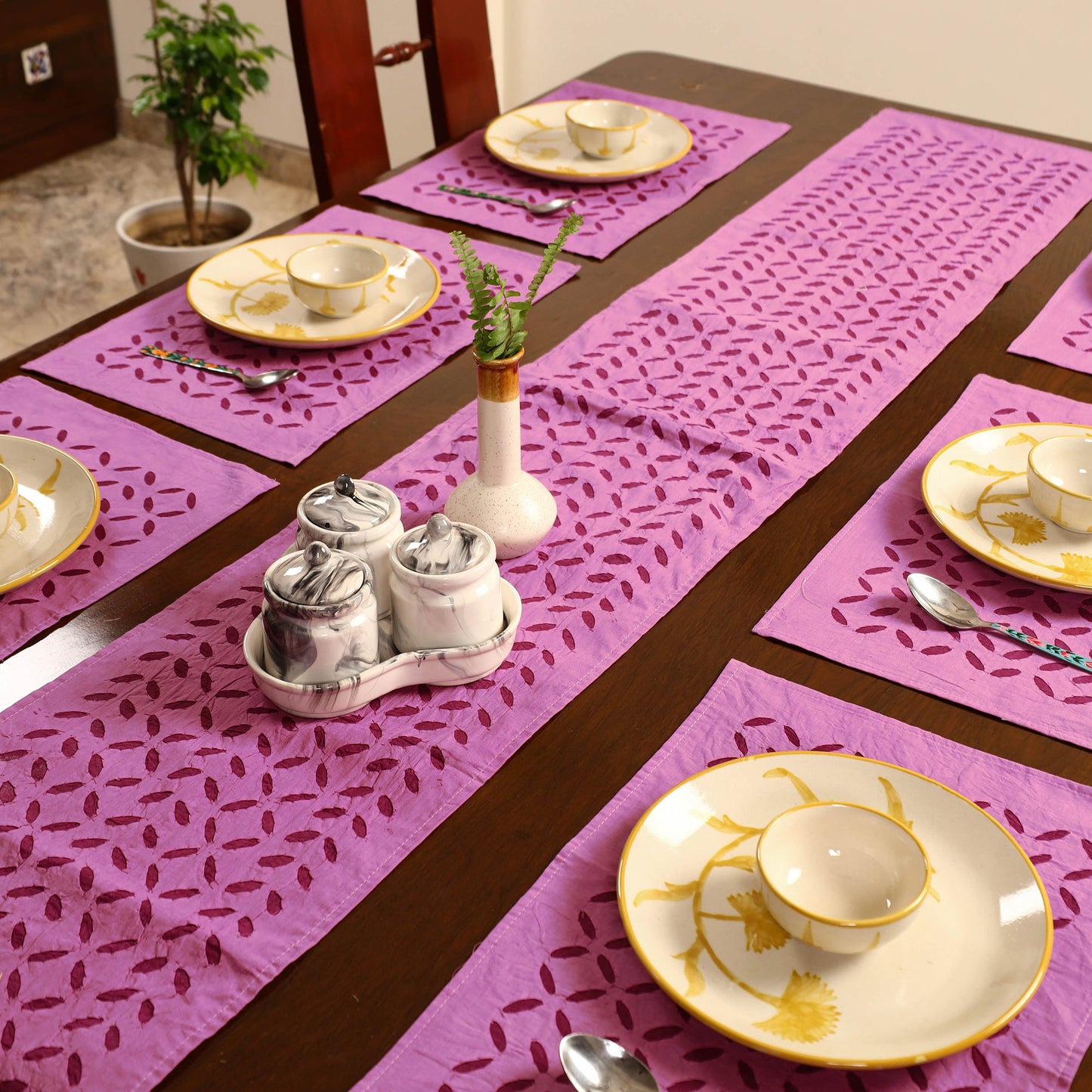 Purple - applique cut work table runner with mat set 92