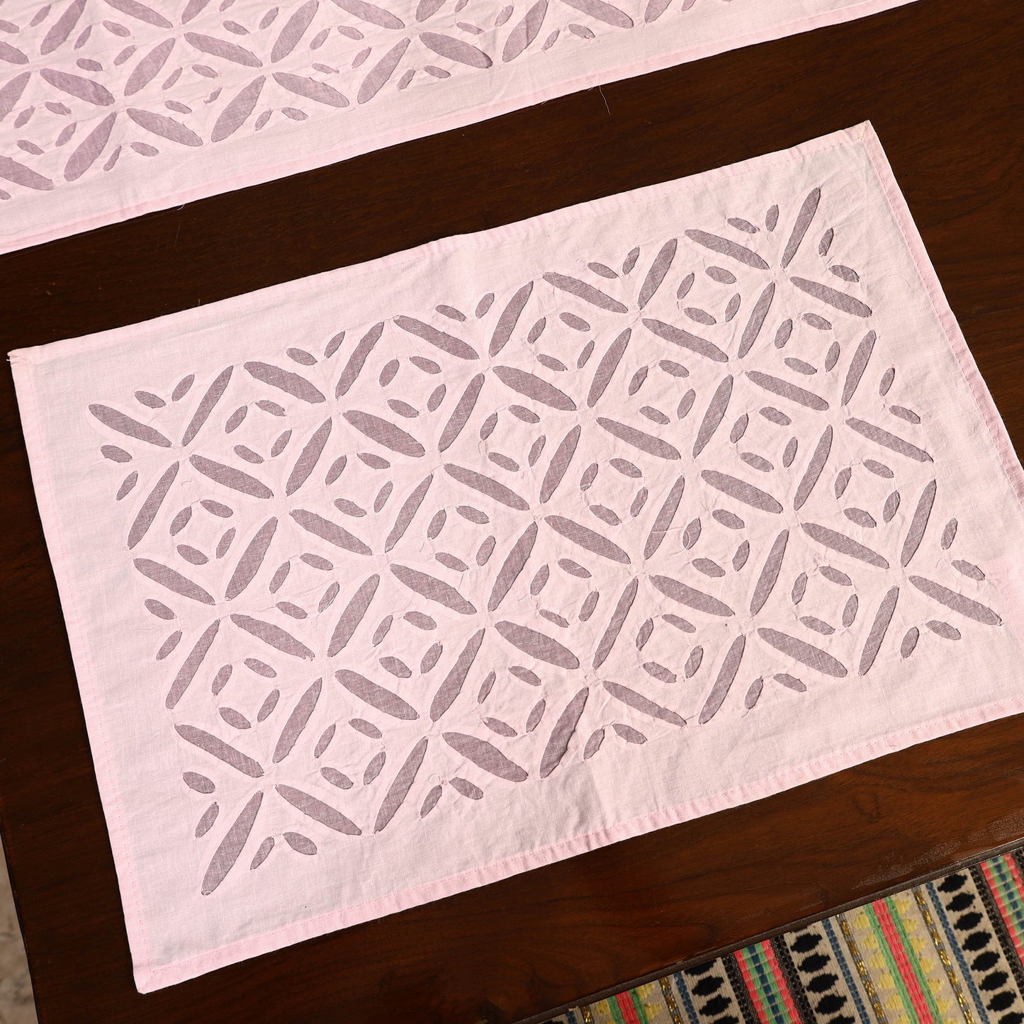 Purple - applique cut work table runner with mat set 93