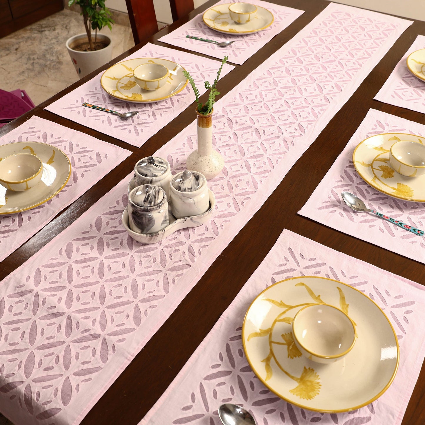 Purple - applique cut work table runner with mat set 93