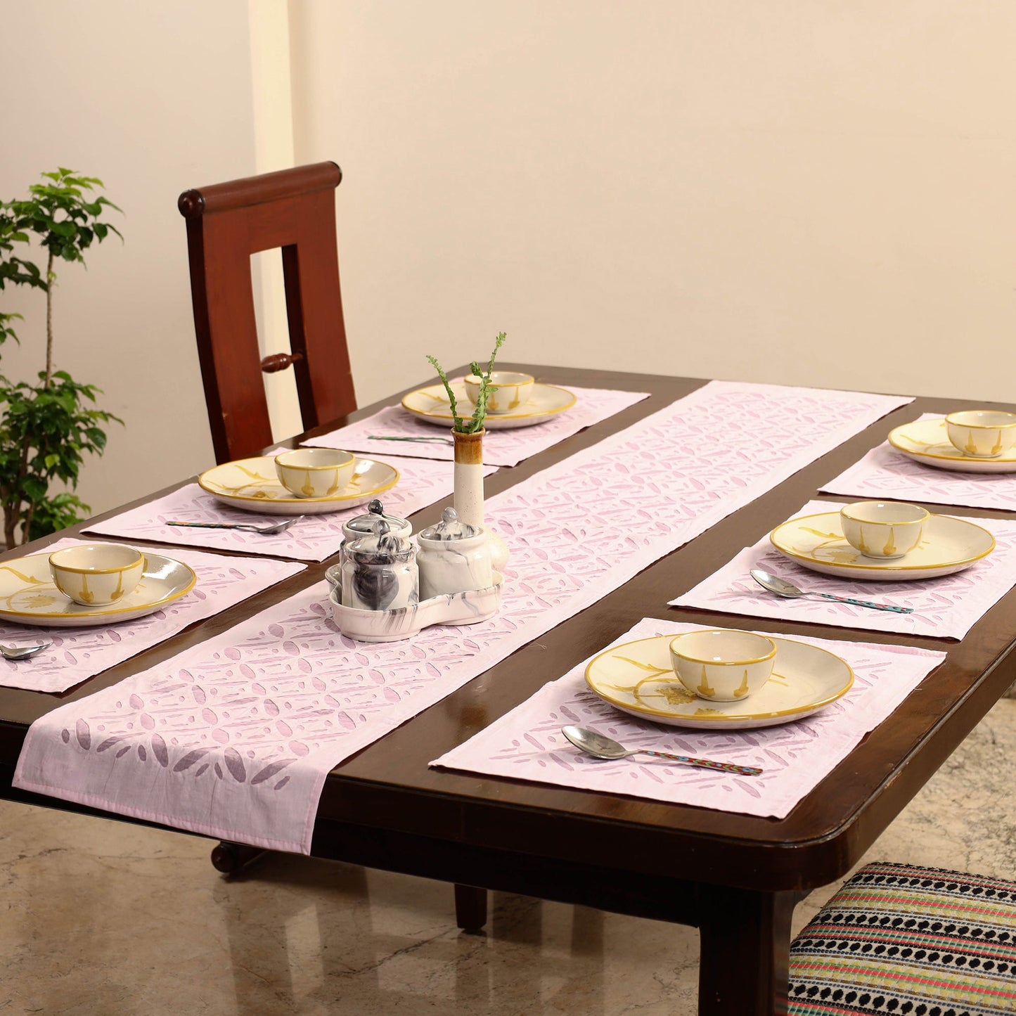 Purple - applique cut work table runner with mat set 93
