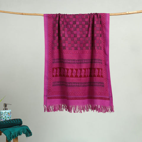 Purple - bagh hand cotton handloom towel 53 - handcrafted