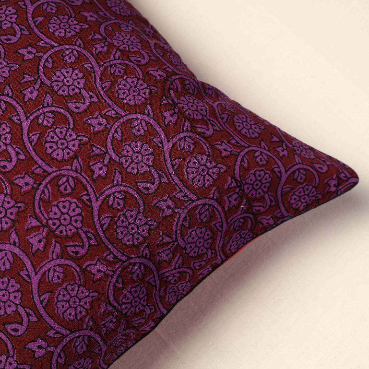 Purple Bagh Block Printed Cotton Cushion Cover (16 x 16 in) 08