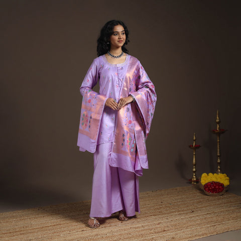 Purple - banarasi with gota work meena weaving silk cotton