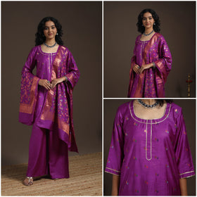 Purple - banarasi with gota work meena weaving silk cotton