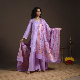 Purple - banarasi with gota work meena weaving silk cotton