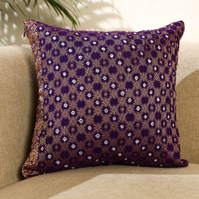Buy Purple Banarasi Silk Cushion Cover with Zari Work