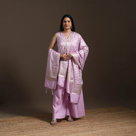 Purple - banarasi tanchoi silk cotton palaazo set for women
