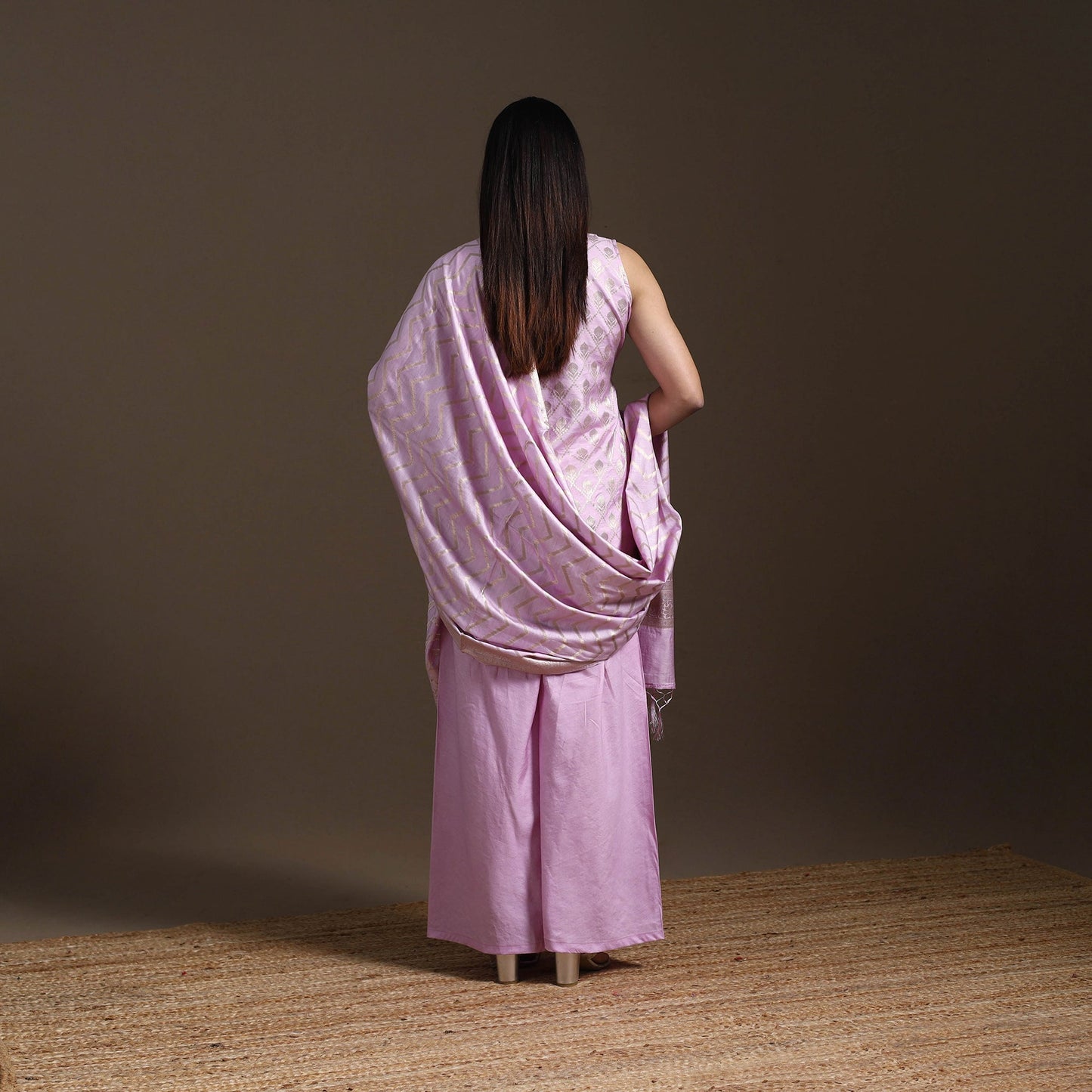 Purple - banarasi tanchoi silk cotton palaazo set for women