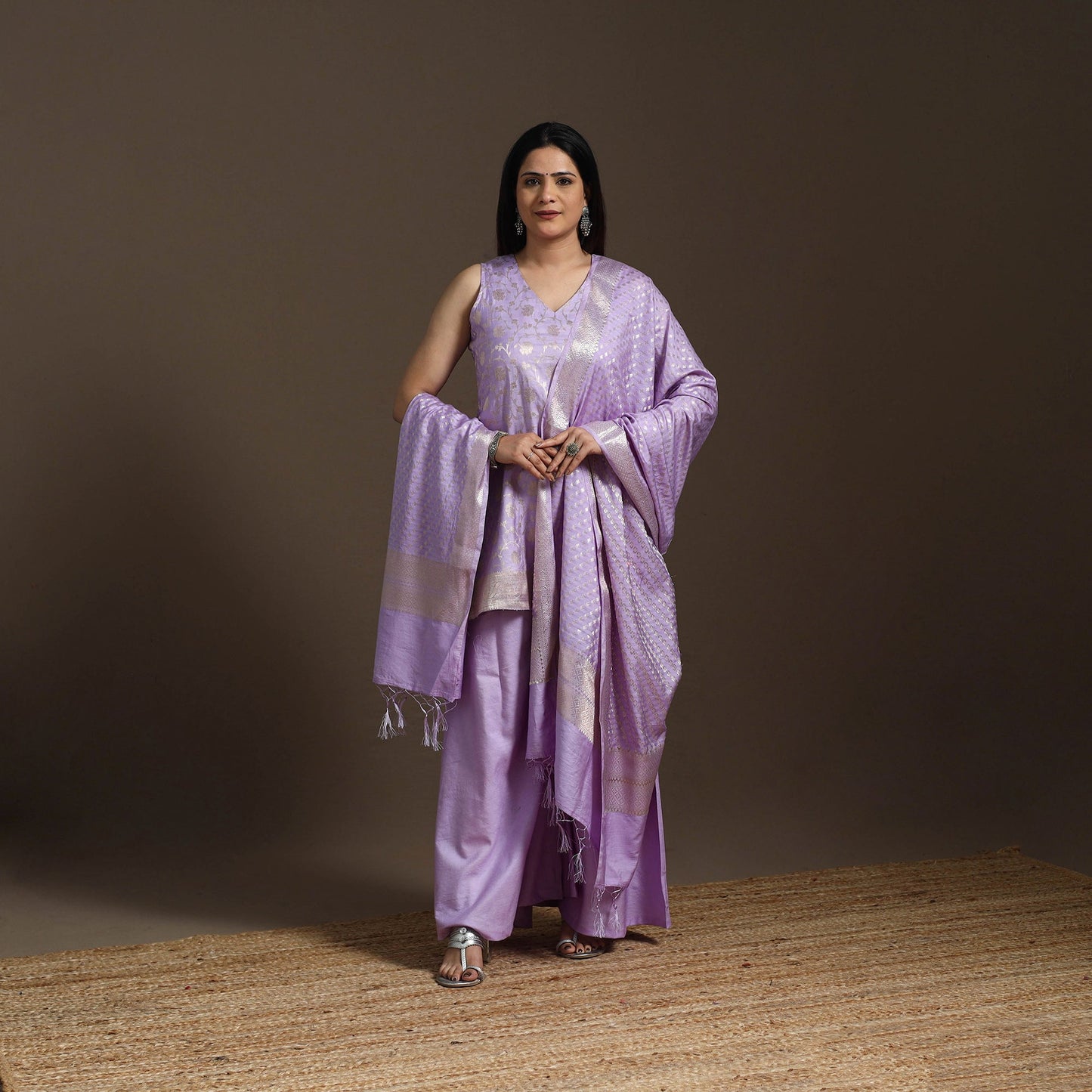 Purple - banarasi tanchoi silk cotton palaazo set for women