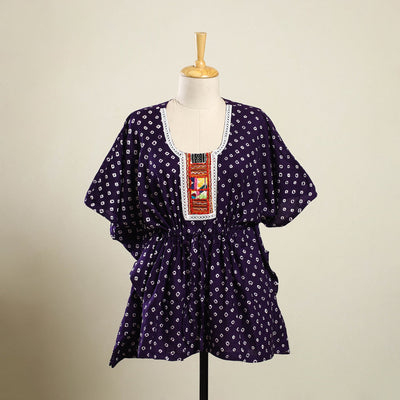 Purple - bandhani cotton kaftan with desert embroidery