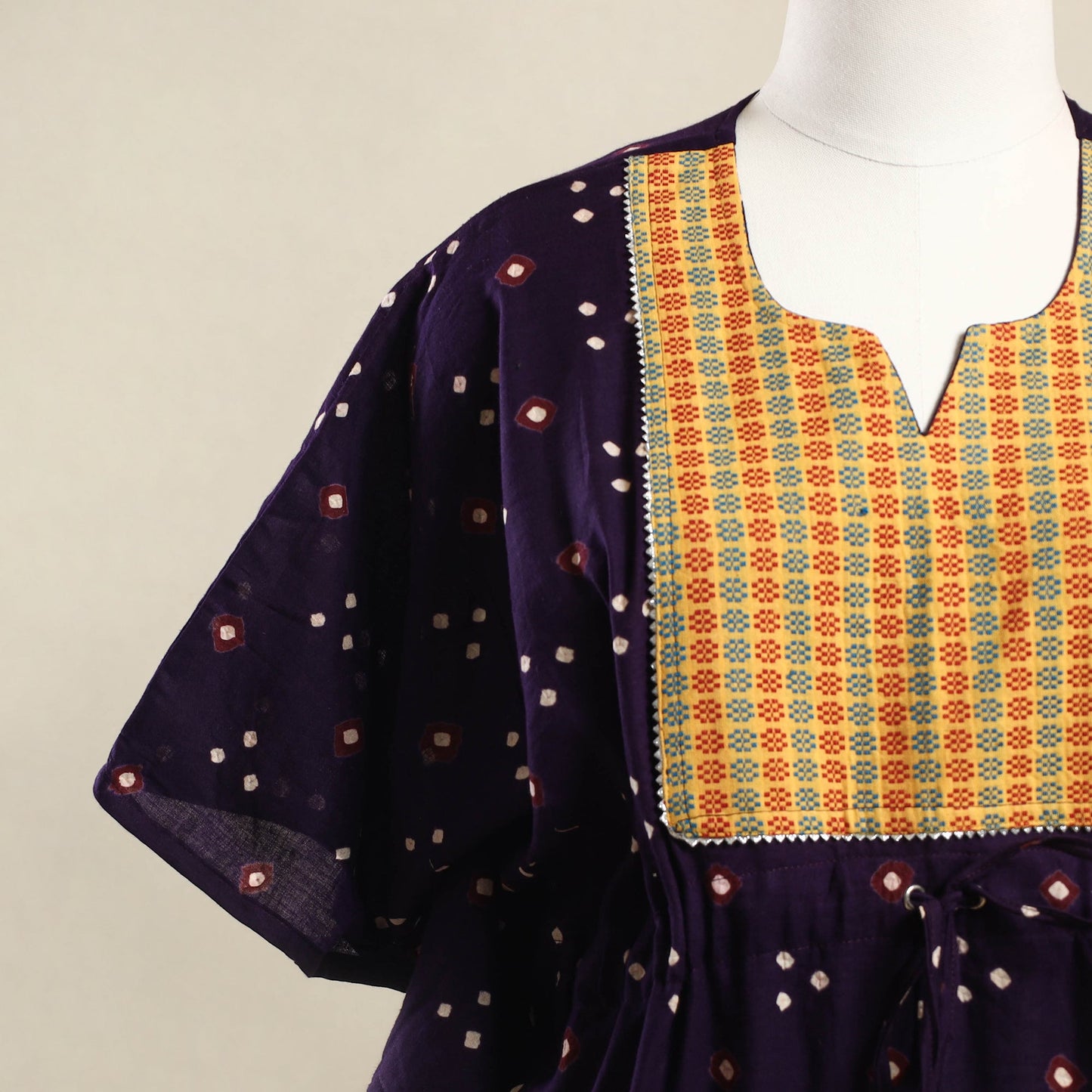 Buy Purple Bandhani Mosaic Fusion Cotton Kaftan