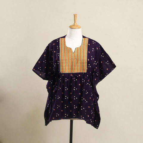 Buy Purple Bandhani Mosaic Fusion Cotton Kaftan