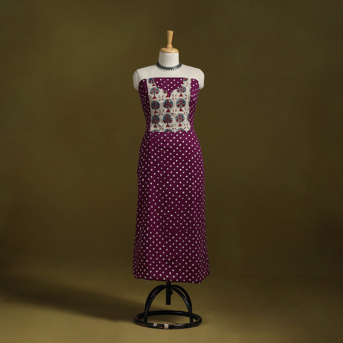 Bandhani patchwork cotton unstitched kurta material (3m) 12