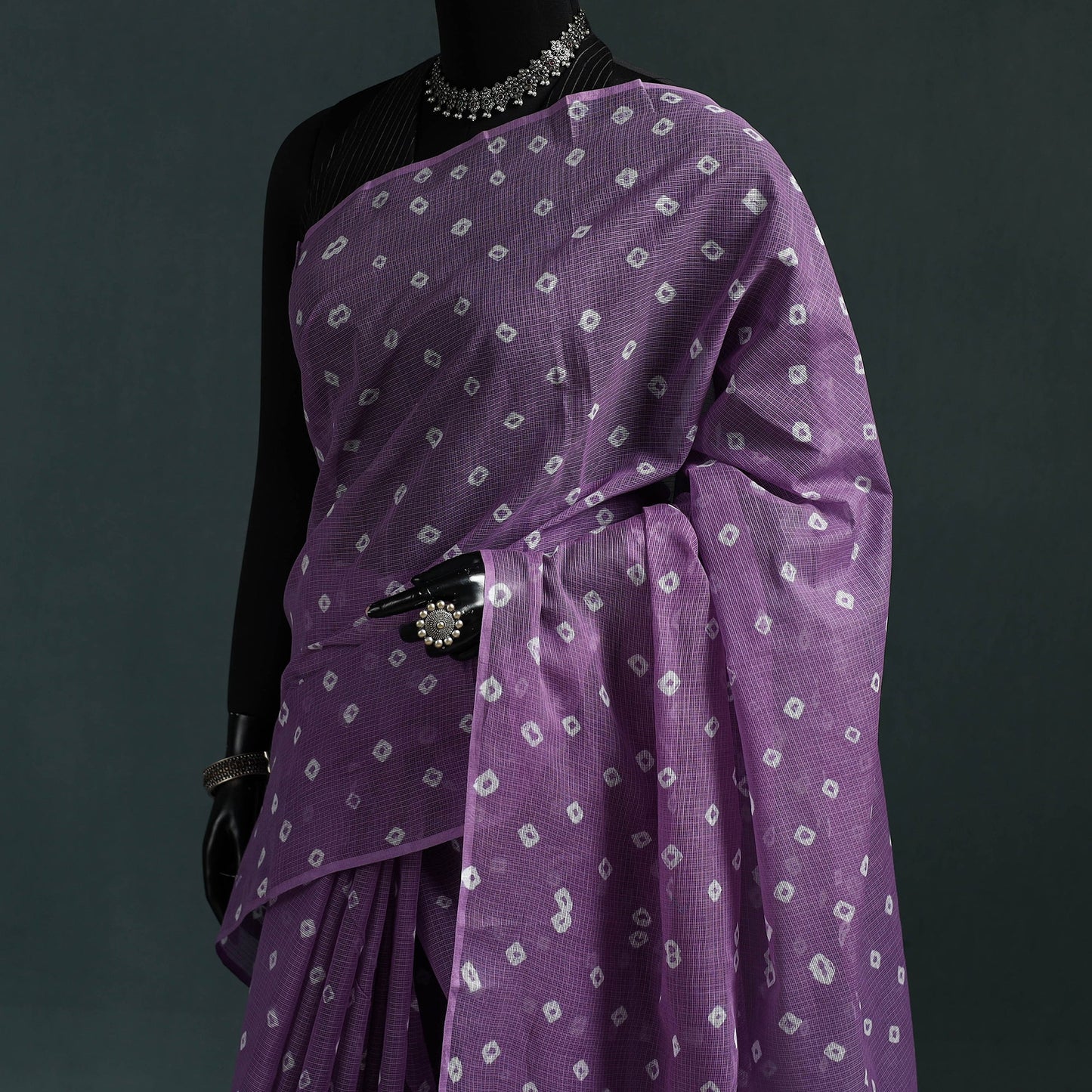 Bandhani tie-dye kota doria cotton saree 14 - handcrafted