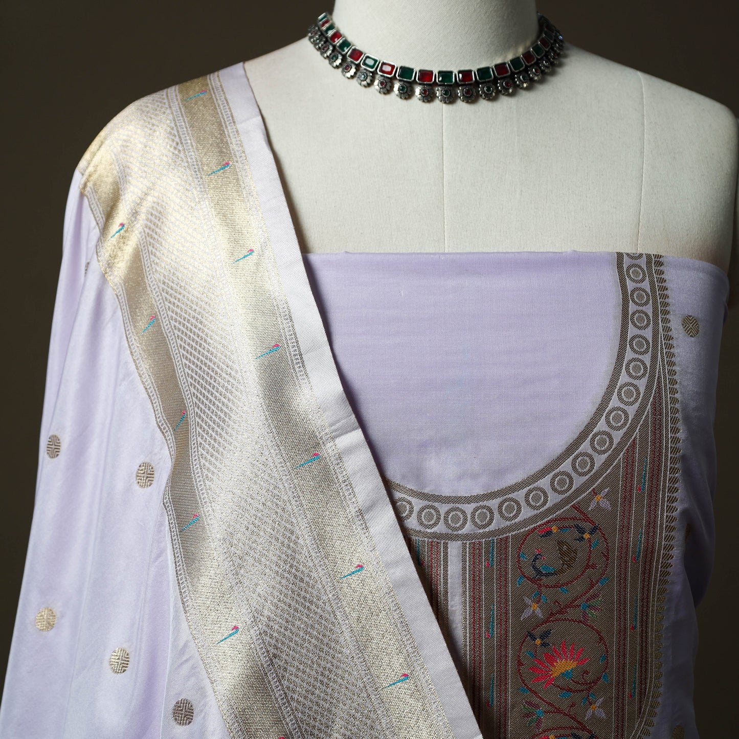 Bangalore silk paithani 3pc unstitched dress material 20
