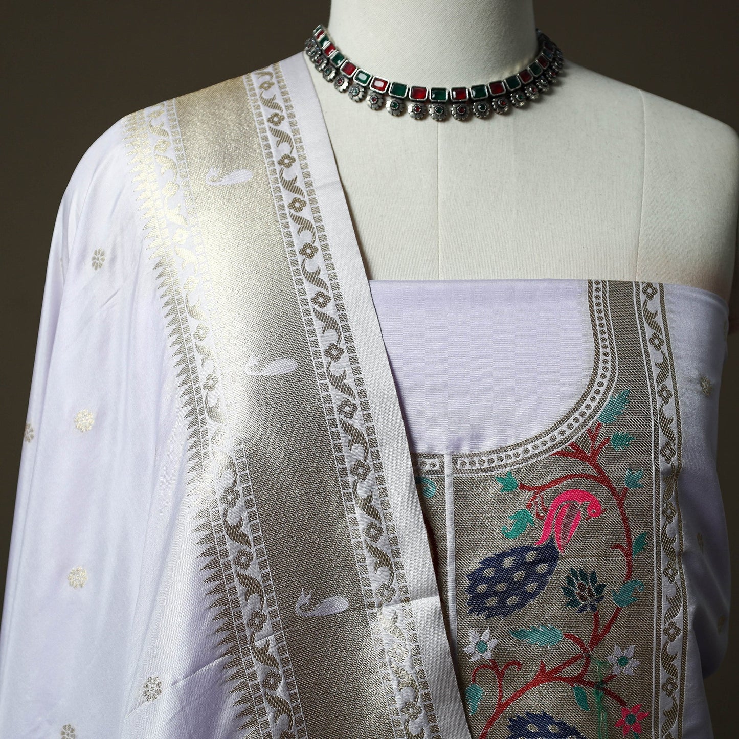 Bangalore silk paithani 3pc unstitched dress material 22