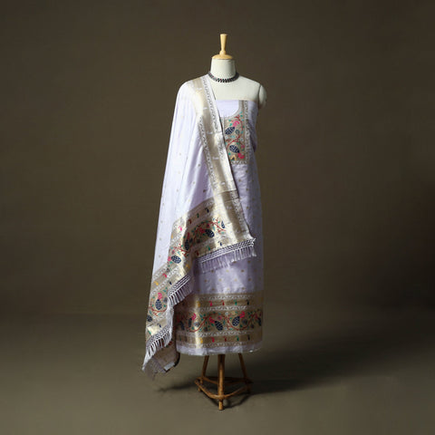 Bangalore silk paithani 3pc unstitched dress material 22