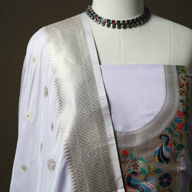 Bangalore silk paithani 3pc unstitched dress material 23