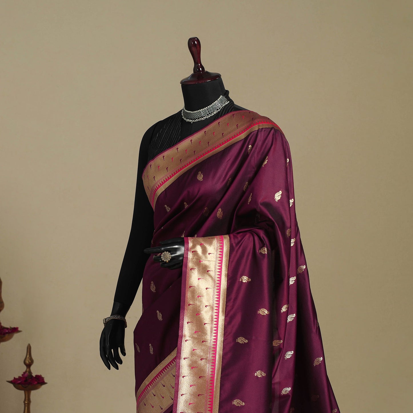 Purple - bangalore silk paithani saree 01 - handcrafted