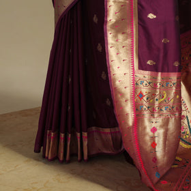 Purple - bangalore silk paithani saree 01 - handcrafted