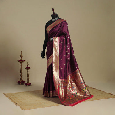 Purple - bangalore silk paithani saree 01 - handcrafted
