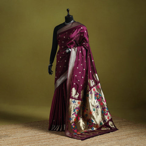 Purple - bangalore silk paithani saree 12 - handcrafted
