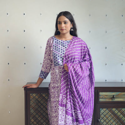 Buy Purple Batik Print Kurti Set – Cotton Suit Online