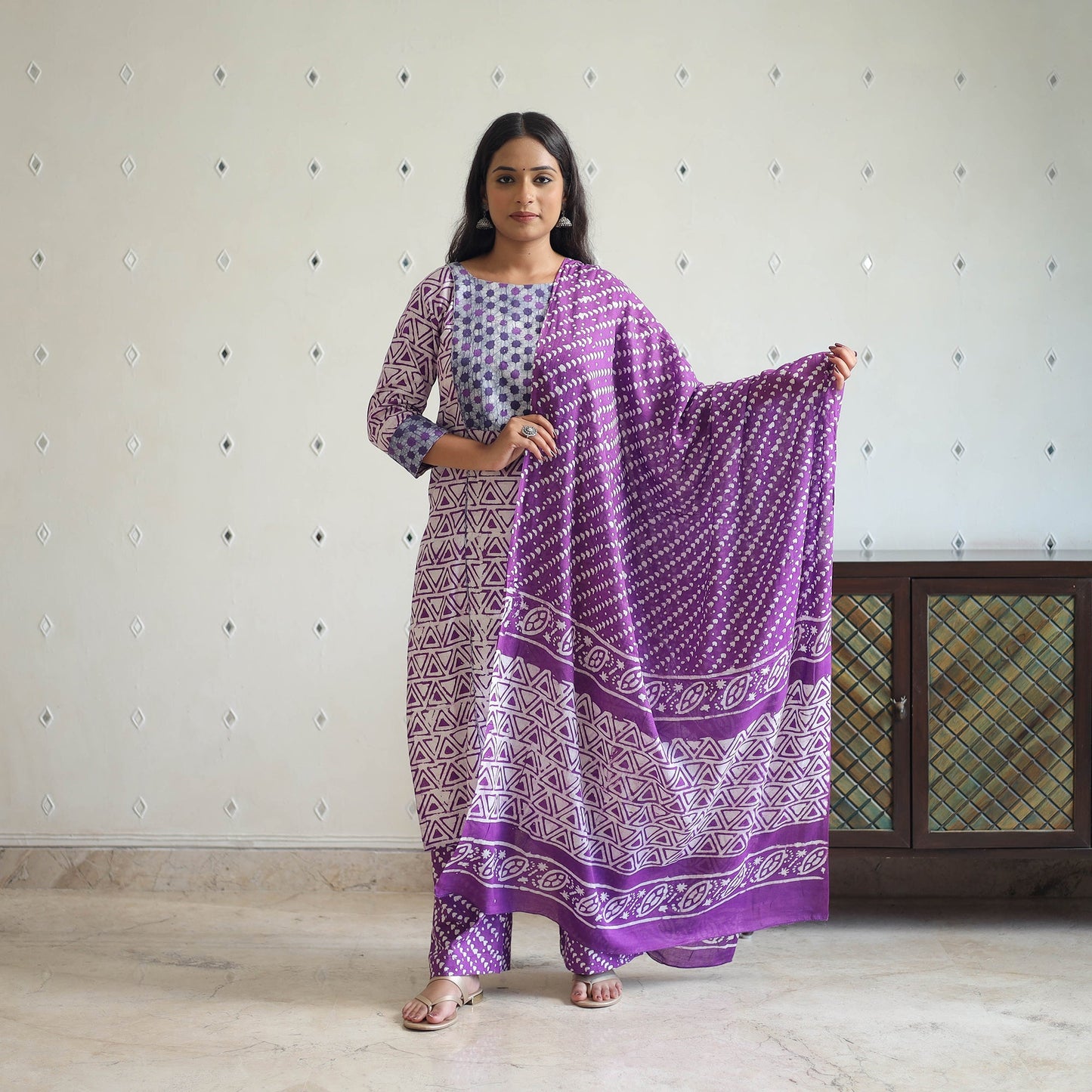 Buy Purple Batik Print Kurti Set – Cotton Suit Online
