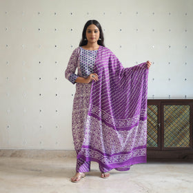 Buy Purple Batik Print Kurti Set – Cotton Suit Online
