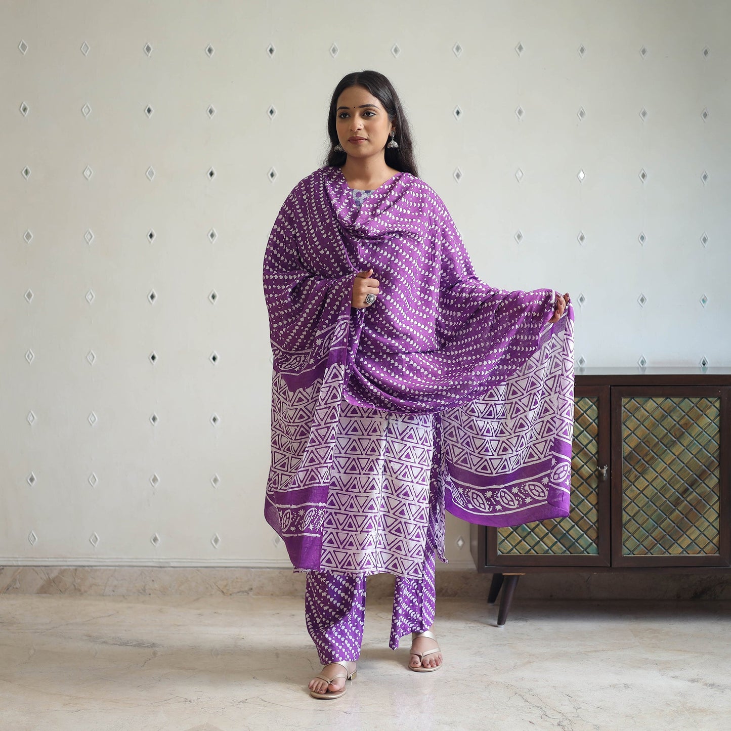 Buy Purple Batik Print Kurti Set – Cotton Suit Online