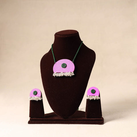 Purple Bead Work Fabart Necklace Set