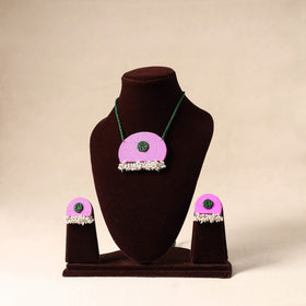 Purple Bead Work Fabart Necklace Set