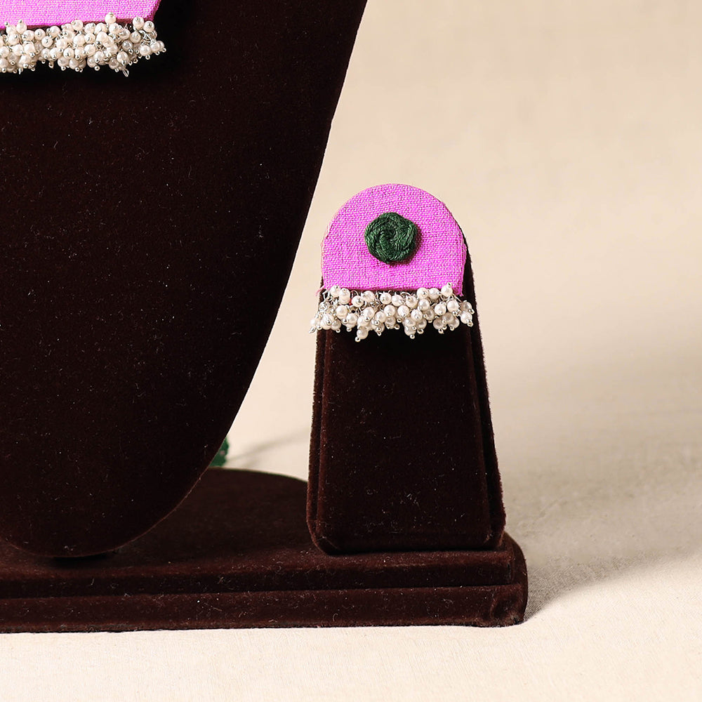 Purple Bead Work Fabart Necklace Set