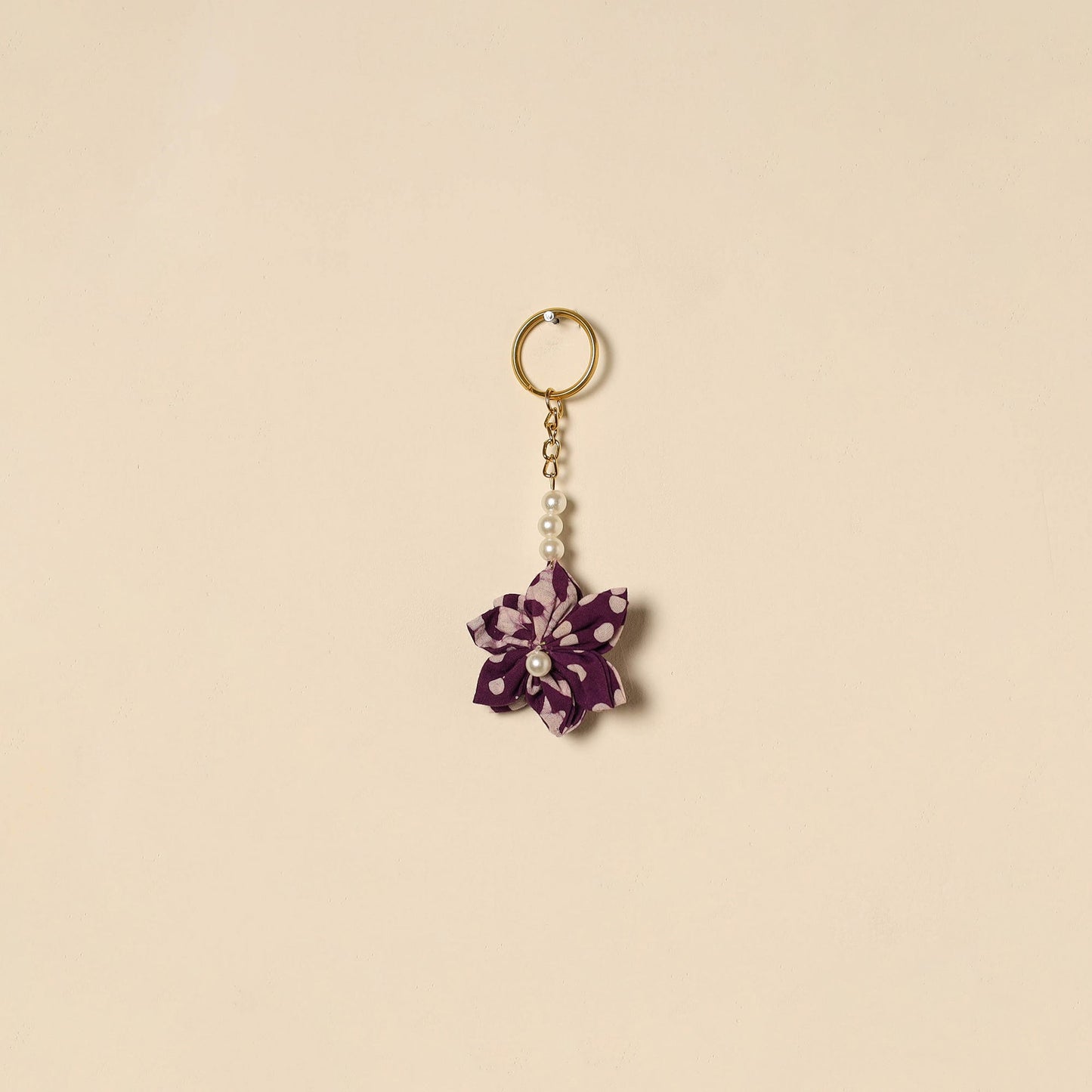 Beaded fabart flower keychain 67 - handcrafted
