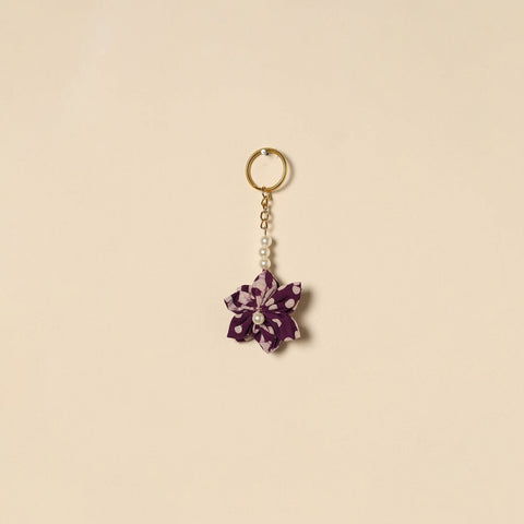 Beaded fabart flower keychain 67 - handcrafted
