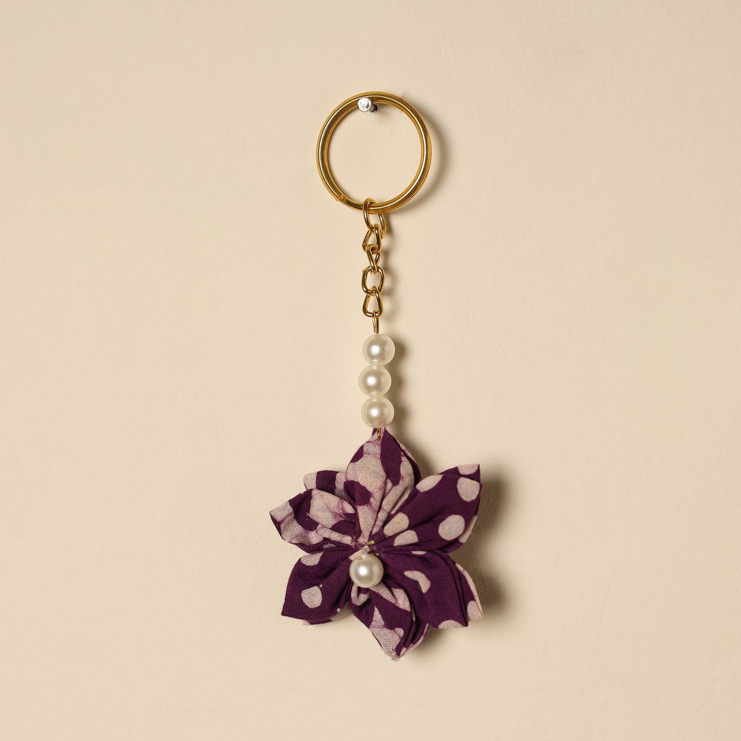Beaded fabart flower keychain 67 - handcrafted