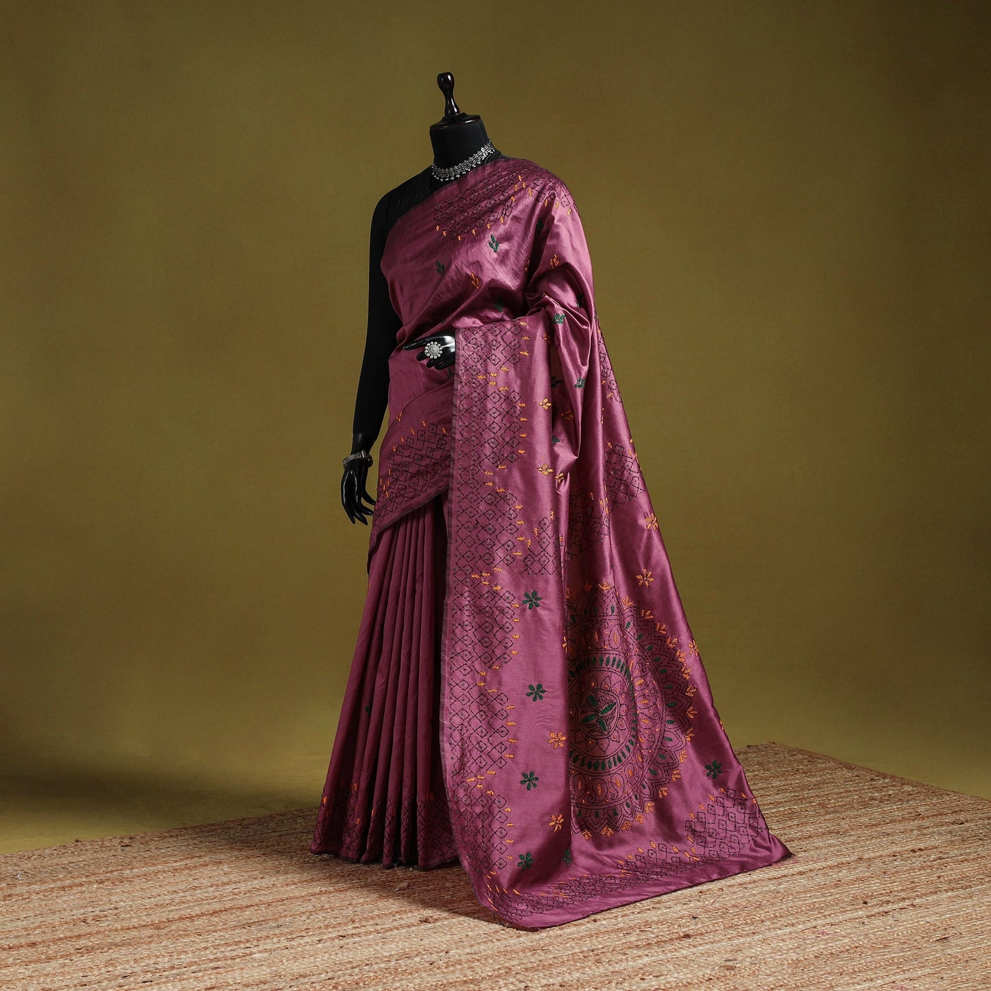 Bengal hand embroidery silk nakshi kantha saree 13