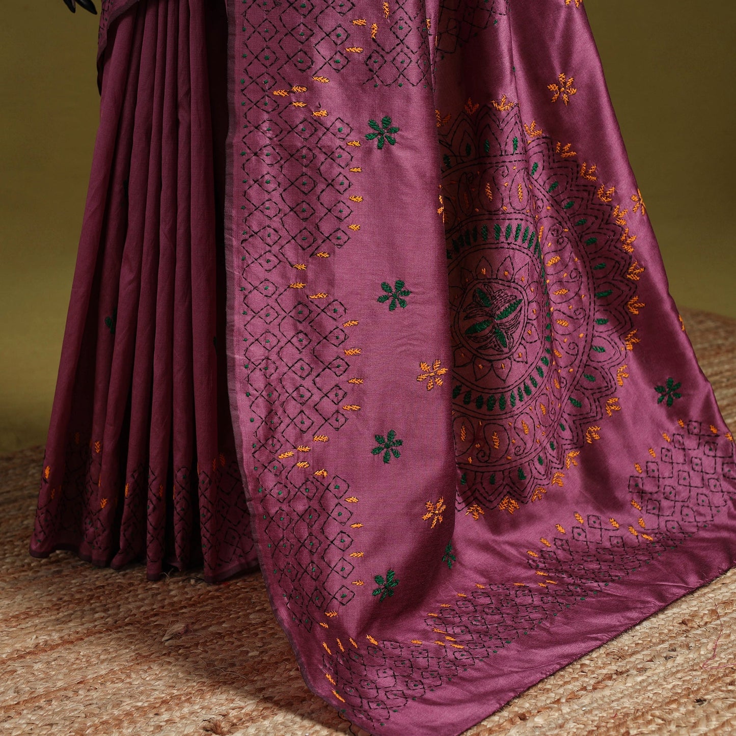 Bengal hand embroidery silk nakshi kantha saree 13