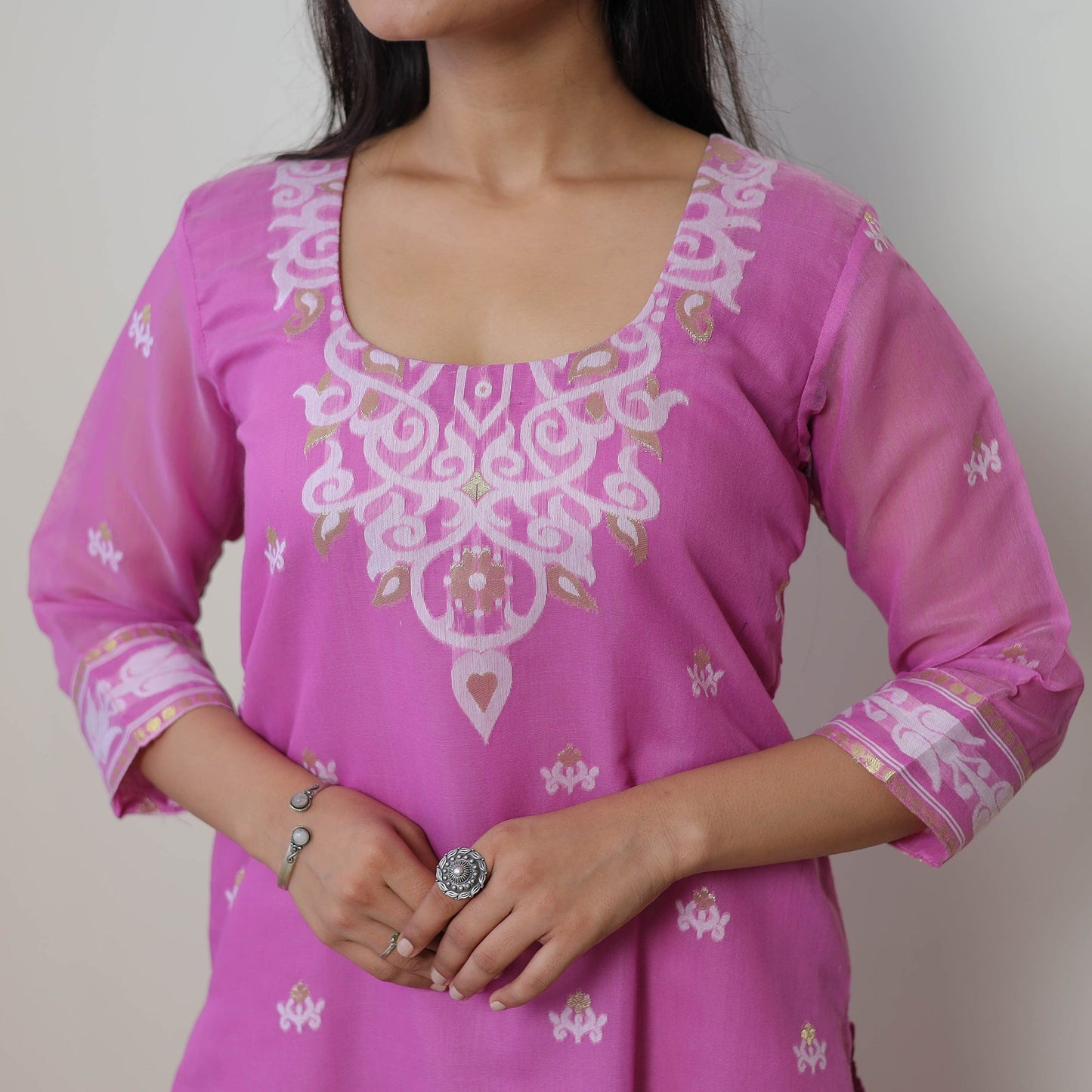 Buy Bengal Jamdani Silk Cotton Kurta with Dupatta Set 04 Online l iTokri.com