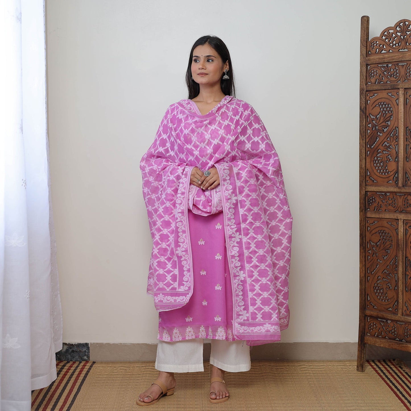 Buy Bengal Jamdani Silk Cotton Kurta with Dupatta Set 04 Online l iTokri.com