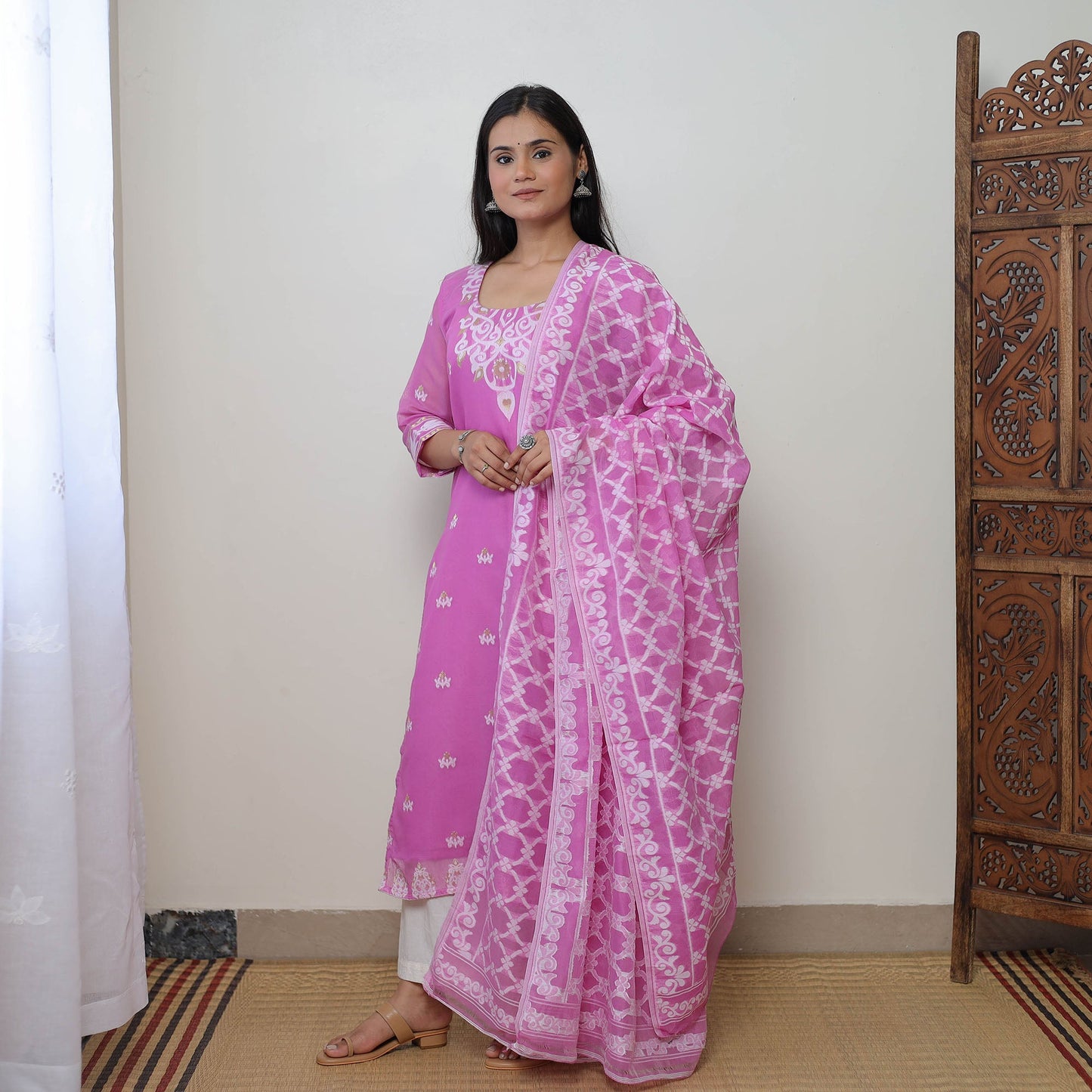 Buy Bengal Jamdani Silk Cotton Kurta with Dupatta Set 04 Online l iTokri.com