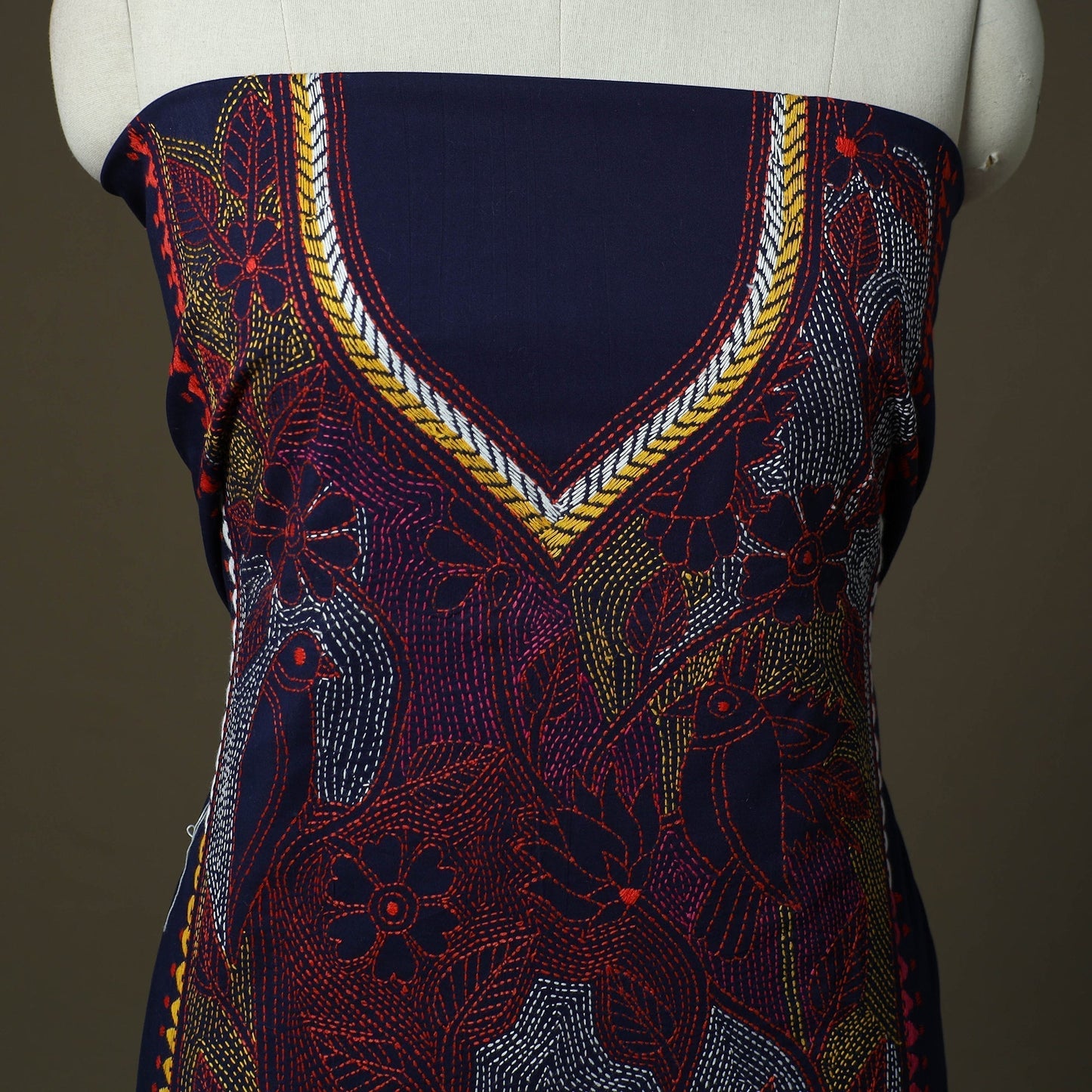 Bengal kantha hand embroidered cotton unstitched kurta