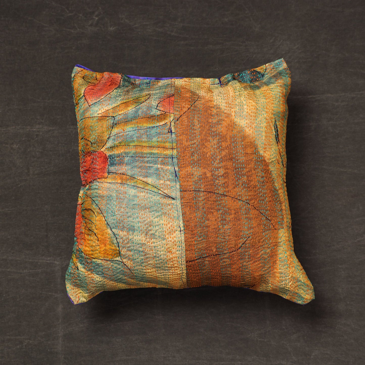 Buy Bengal Kantha Embroidery Reversible Silk Cushion Cover 08 Online at iTokri.com