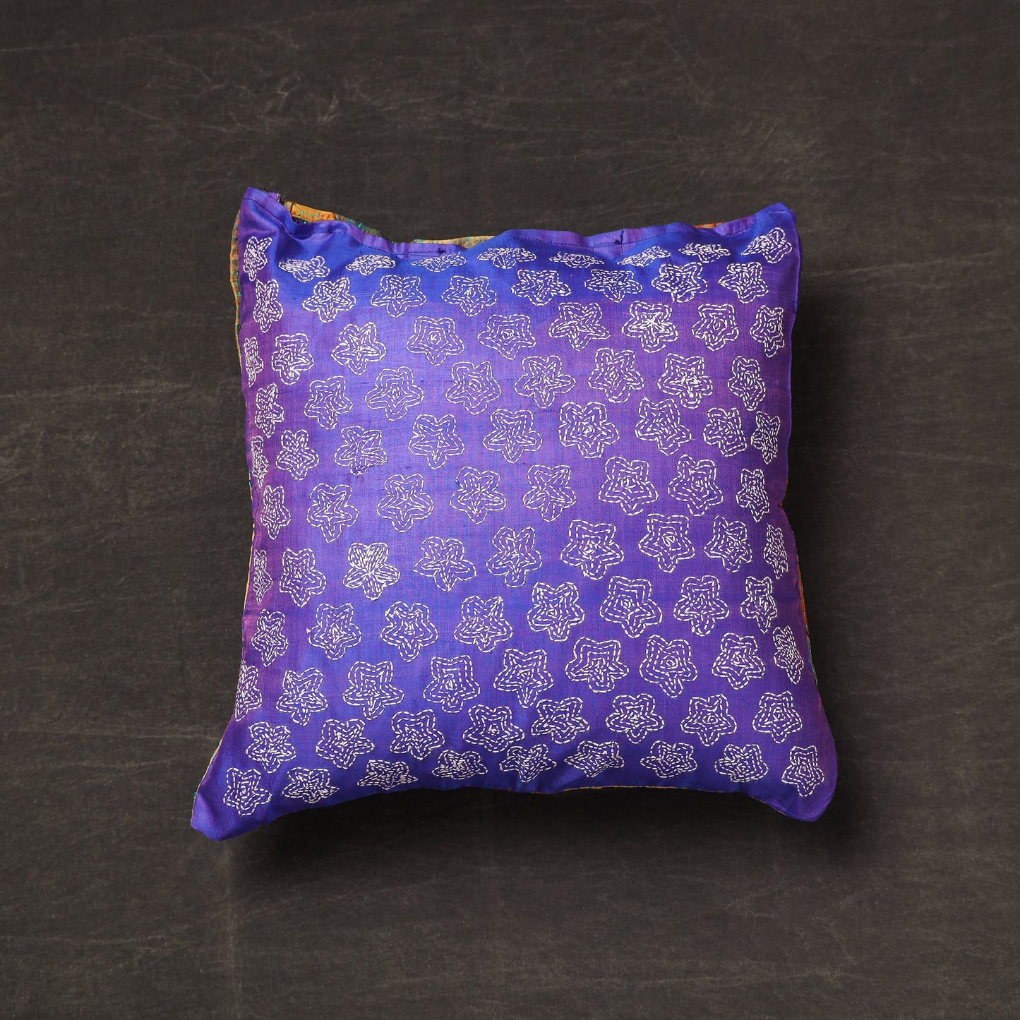 Buy Bengal Kantha Embroidery Reversible Silk Cushion Cover 08 Online at iTokri.com