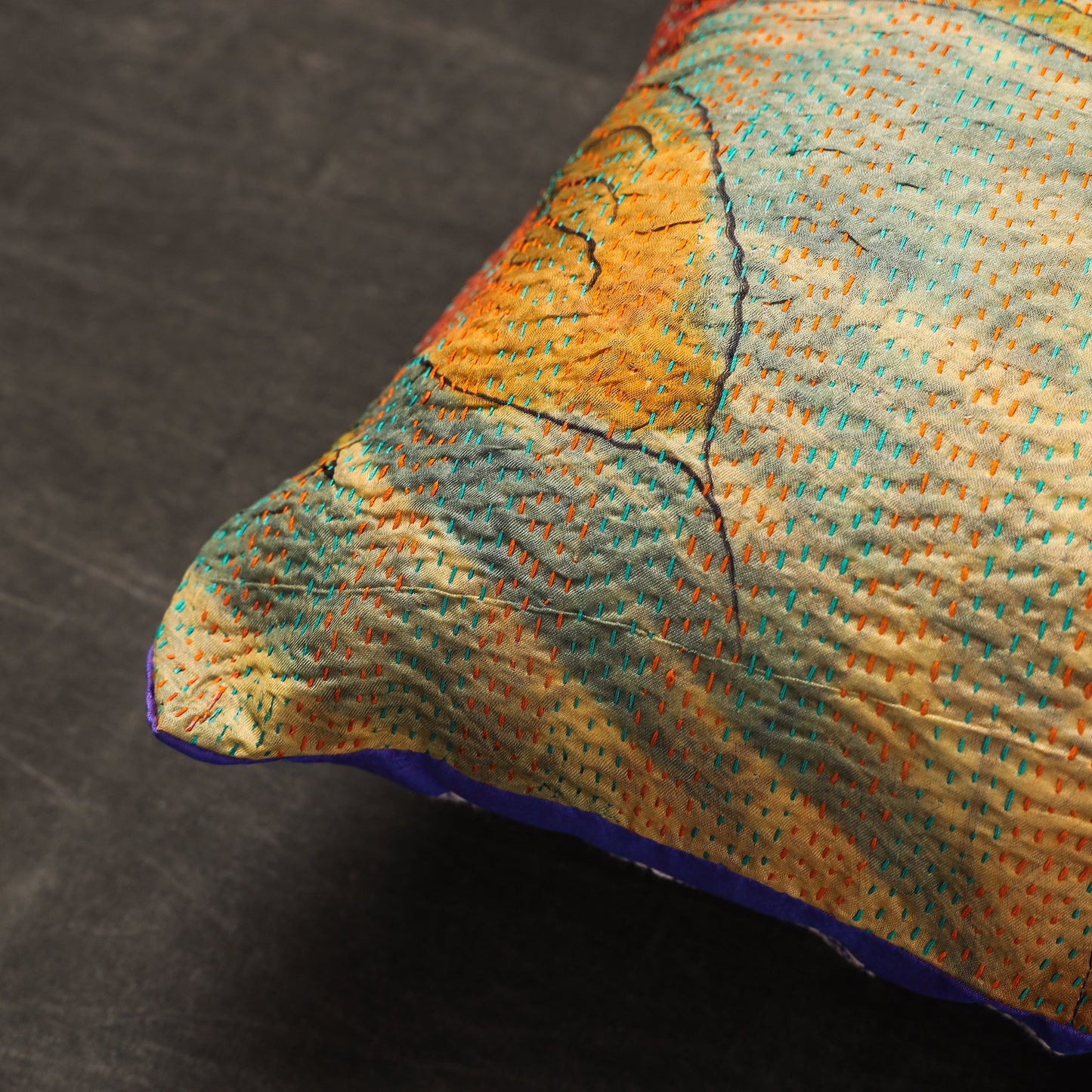 Buy Bengal Kantha Embroidery Reversible Silk Cushion Cover 08 Online at iTokri.com
